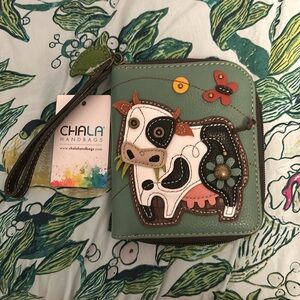 Chala Handbags - Zip-Around Wallet - Teal Cow NWT - Vegan Leather